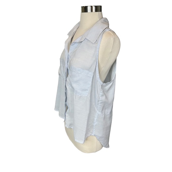 Bella Dahl Tank Top Womens Collared Striped Button Down Pockets Blue Medium - Picture 10 of 10
